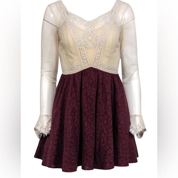 Free People V for Victorian Lace Long Sleeve Jacquard Mini Dress - Picture 3 of 12